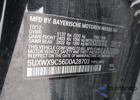 2013 BMW X3 xDrive28I z USA, uszkodzony, nr VIN 5UXWX9C56D0A28703